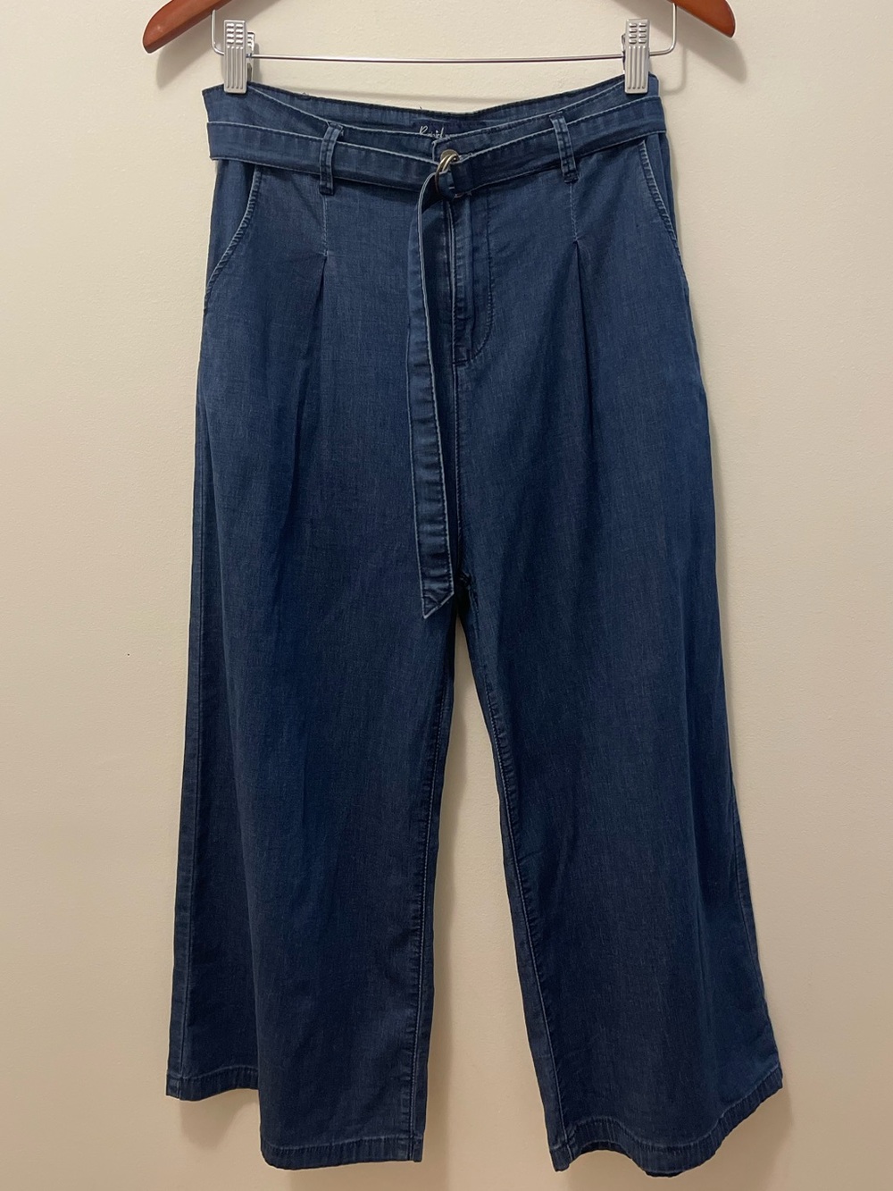 Soft Wide-Leg High Rise Jeans with Self-Tie Belt — Dark Blue